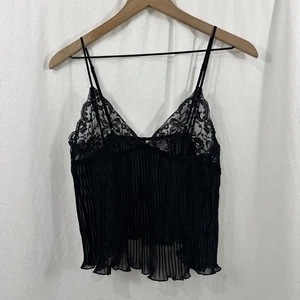 Twiggy Y2K Coquette Pleated Sheer Black Babydoll Lace Cami Tank Womens Size S - Picture 1 of 10