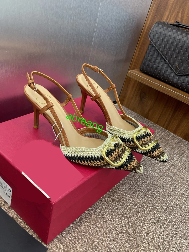 2025 8cm stiletto Striped woolen fabric+sheepskin lining sandal women 35-43 new - Imagem 1 de 2