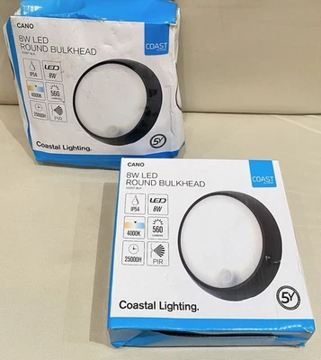 2 x Cano 8W LED Outdoor Round Bulkhead Light PIR IP54 560 Lumens 4000K Security - Image 1 of 2