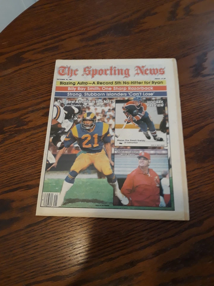 OCTOBER 10,1981-THE SPORTING NEWS-WAYNE GRETZKY,NOLAN CROMWELL & WHITEY HERZOG - Image 1 of 1
