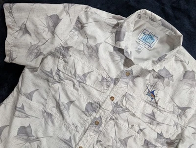 Мужская рубашка Guy Harvey средний размер белая Swordfish AOP с коротким рукавом на вентилируемых пуговицах - Изображение 1 из 4