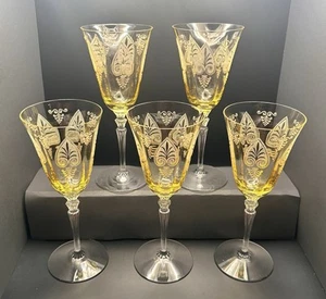 Set of 5 Fostoria Trojan Topaz Water Goblets 8 1/4" - Picture 1 of 5