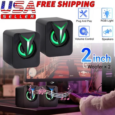 Мини USB проводные компьютерные колонки 3,5 мм RGB LED стерео бас для ПК ноутбука настольного компьютера - Изображение 1 из 4