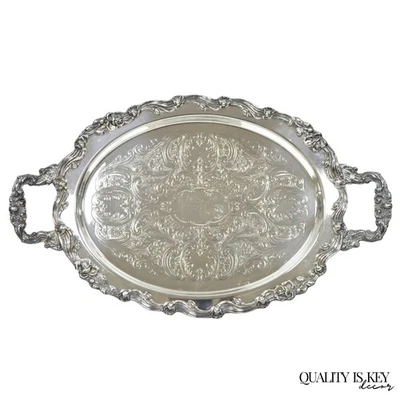 Bandeja de barra vintage Sheffield inglesa victoriana ovalada plateada con patas con asas Foto 1 de 4