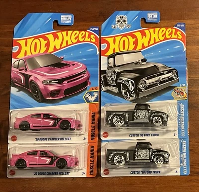 Hot Wheels ('20 Dodge Charger Hellcat x2 & Custom '56 Ford Truck x2) Lote de 4 Foto 1 de 4