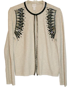 Chico's Damen Medium elegante Strickjacke Pullover Jacke weizenfarben Perlen Pailletten - Bild 1 von 4