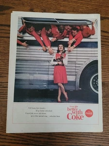 1963 VTG Coke Coca Cola Soda Original Magazine Ad Girl & Busload of Boys Team - Picture 1 of 1