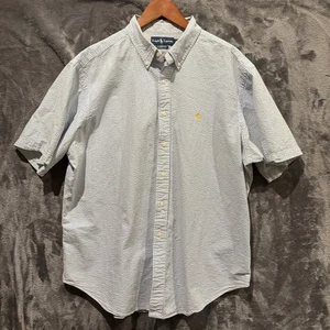 Camicia Ralph Lauren uomo 2XL blu a righe Seersucker vestibilità classica con bottoni - Foto 1 di 13