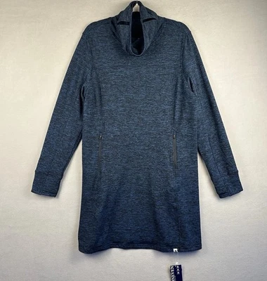 Soneven Cowl Neck Fleece Dress Women Sz XL Blue Thumb Holes Zip Pockets Cozy NWT - Image 1 of 4