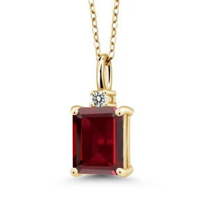 18K Yellow Gold Plated Silver Garnet and Diamond Pendant Necklace For Women | - Picture 1 of 4
