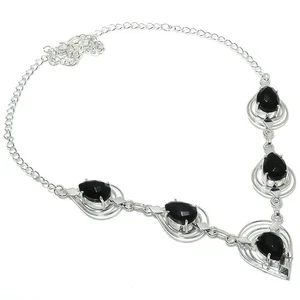 Black Spinel Gemstone Handmade 925 Sterling Silver Jwelery Necklace Size 18'' - Picture 1 of 1