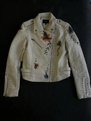 Chaqueta Moto Romeo + Juliet Couture Marfil, Cuero Sintético Talla S Bordada $290 Foto 1 de 4