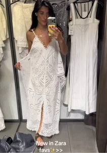 ZARA BNWT 2025. WHITE EMBROIDERED DRESS V NECK STRAPS. 6895/241/250 - Picture 1 of 9