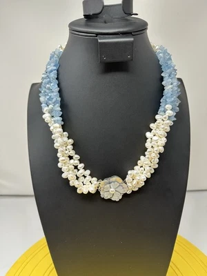 Collar de plata esterlina floral madreperla colgante aguamarina 196 g 22 pulgadas Foto 1 de 4