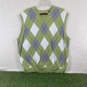 Perry Ellis Argyle Sweater Weste Herren Gr. XL V-Ausschnitt Baumwolle Pullover grün grau - Bild 1 von 12