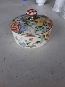 Mikasa China Englischer Wandteppich Runde Box mit Deckel Floral Creme Pastell Goldrand - Bild 1 von 3