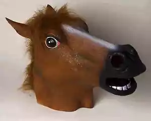 DELUXE QUALITY HORSE w/HAIRY MANE ADULT LATEX OVERHEAD ANIMAL MASK-FUN@HALLOWEEN - Picture 1 of 1