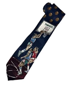 TABASCO Mens Basketball Theme Neck Tie Silk Navy Blue & Burgundy ￼ - Picture 1 of 13