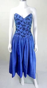 Vintage Dress | 1980s Monsoon 100% Silk Two Tone Blue/Green Party Dress UK 6/8 - Picture 1 of 4