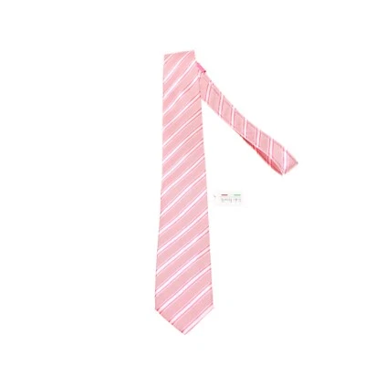 Italo Ferretti новый с Ярлыками шеи галстук в розовые/белые полосы 100% шелк сделано в Италии - Изображение 1 из 4