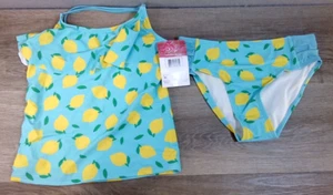 NWT Kamu Surf Girls 2 Pece Bathing Suit Bikini W/Tank Top Aqua Lemons Bue Sz 12 - Picture 1 of 15