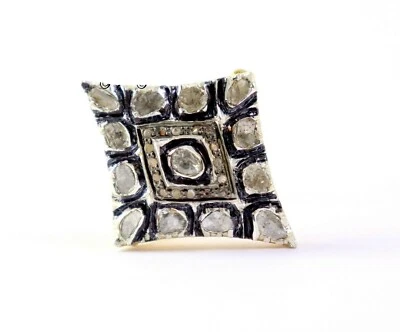 Bonito anillo de plata esterlina de diseñador de diamantes Polki talla rosa genuina Foto 1 de 2