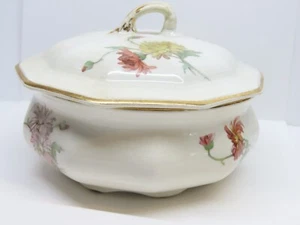 Antique Porcelain VASHTI E.P.P. Co. bowl dish with lid 3 pcs floral gold trim M - Picture 1 of 14