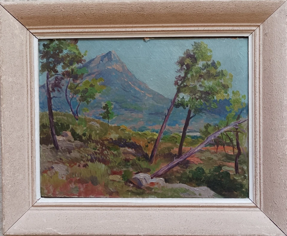 Etude huile/carton - Provence, vue du Mont Coudon (Toulon) ? - Photo 1/4