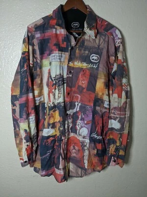 Y2K ECKO DAREDEVIL Comic All over Print Newspaper Button Up Shirt Men XXL Cotton - Image 1 of 4
