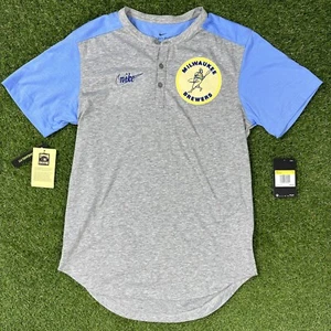 Nike Milwaukee Brewers Cooperstown Collection Henley Shirt Mens Size Small - Picture 1 of 9