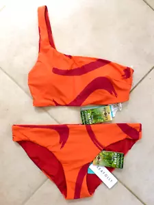 NEW Seafolly Bikini New Wave Spicy Orange One Shoulder Top 10 & Hipster Pant 12 - Picture 1 of 14