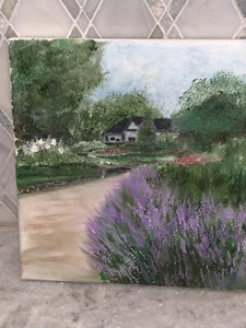 Vintage OOC Lavender Landscape Oil Canvas Original Signed Impressionist 9”x12” - Picture 1 of 6