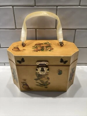 Декупаж цветок птица бабочка гриб винтажная коробка сумочка W жемчуг Lucite ручки - Изображение 1 из 4