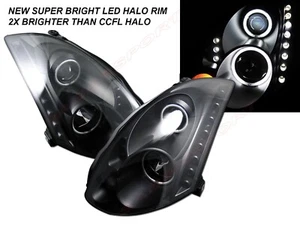 Set of Pair Black HID Ver. Headlights w/ LED Halo Stripe for 2003-2005 G35 Coupe - Picture 1 of 6
