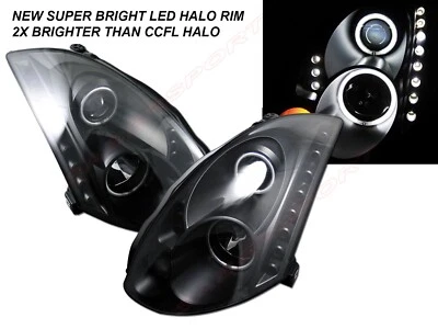 Set of Pair Black HID Ver. Headlights w/ LED Halo Stripe for 2003-2005 G35 Coupe - Image 1 of 4