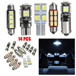 14 PCS White LED Lights Interior Package Map Dome + License Plate white 6000k