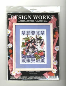 Kit Punto de Cruz Contado Design Works - Gatitos Fresa - 11"X14" Nuevo - Imagen 1 de 2