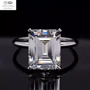 IGI F VS1 3.50Ct Emerald Cut Lab Grown Diamond Engagement Ring in 14K White Gold - Picture 1 of 14