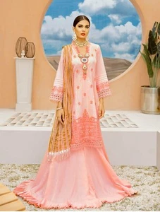Traje de césped bordado en polvo de coral con Dupatta de gasa - Imagen 1 de 5