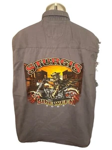 2005 Sturgis Bike Week Sturgis SD Sleeveless Button Up Shirt Gray 2XL - Picture 1 of 5