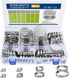 Non-Stripping 90PCS Hose Clamp Set - Heavy-Duty 304 Stainless Steel Assortment - Foto 1 di 9