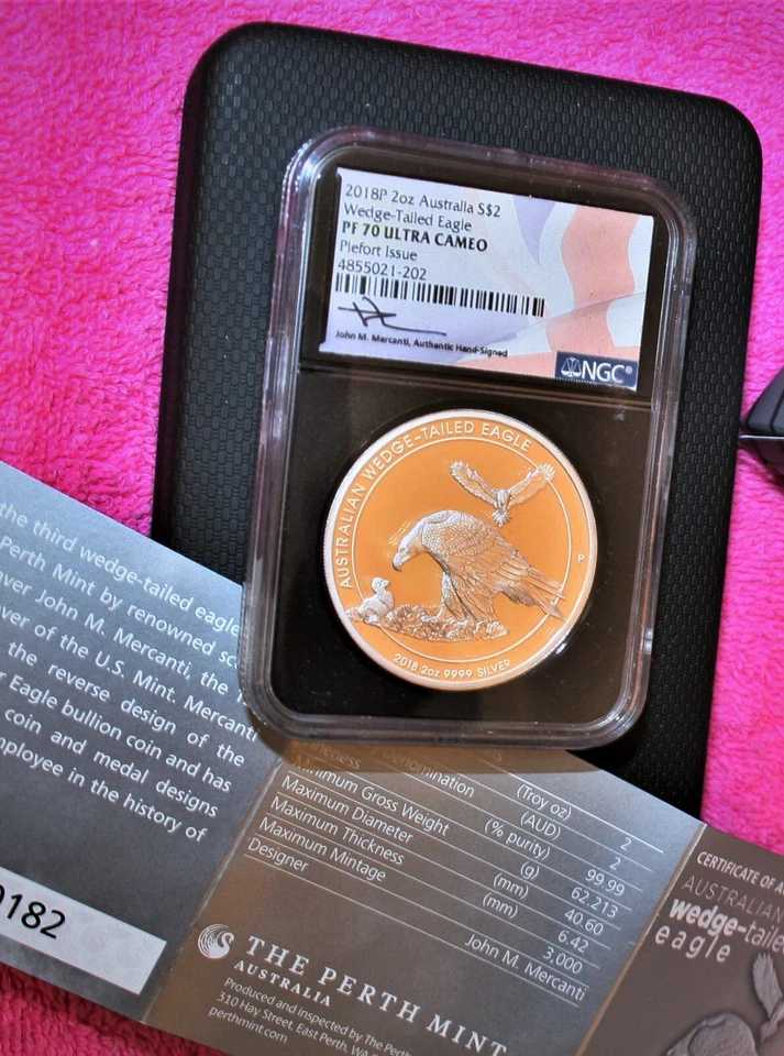 2018P 2oz AUSTR S$2 WEDG-TAILED EAG-NGC PF70 UC-PIEFORT ISSUE-LAST ONE, MERCANTI - Imagem 1 de 4