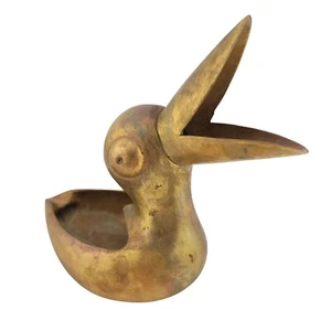 VTG Brass Duck Bird Figurine Ashtray Or Trinket Dish With Open Beak Design - Picture 1 of 10