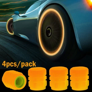 4pcs Orange Fluorescent Car Tire Valve Caps Cover Glowing In Dark Accessories - Picture 1 of 14
