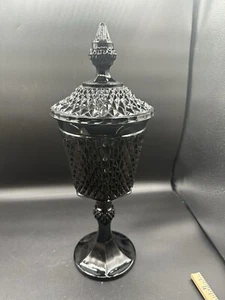 Vintage Indiana Tiara Cameo Black Diamond Point Glass Tall Apothecary Footed Urn - Picture 1 of 5