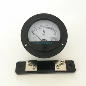 62C2 DC 0-50A Round Analog Amp Panel Meter Current Ammeter DC 50A w 75mV Shunt - Picture 1 of 5