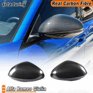 2PCS Carbon Fiber Side Mirror Cover Caps Add-On Fit For Alfa Romeo Giulia 15-18 - Picture 1 of 11
