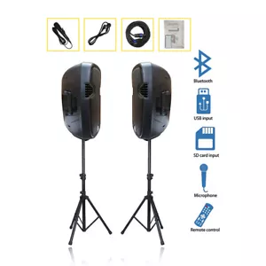 2Pcs 12 Inch 2-Way 2000W Powered PA Active Speakers Duty Stands Wire Microphone - Picture 1 of 12