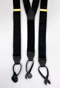 Pelican Men's Braces Suspenders Black Silk Satin Fabric Leather Button Tips - Picture 1 of 5