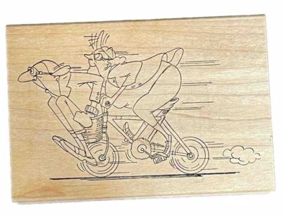 Elderly Old Lovers Couple Best Friends Bicycle Fun Trouble Wood Rubber Stamp - Изображение 1 из 3